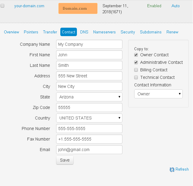 Update domain contact info