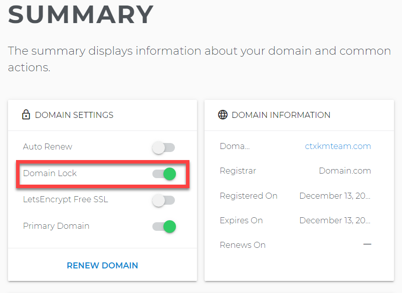 Domain lock toggle