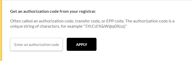 Authorization/EPP code field